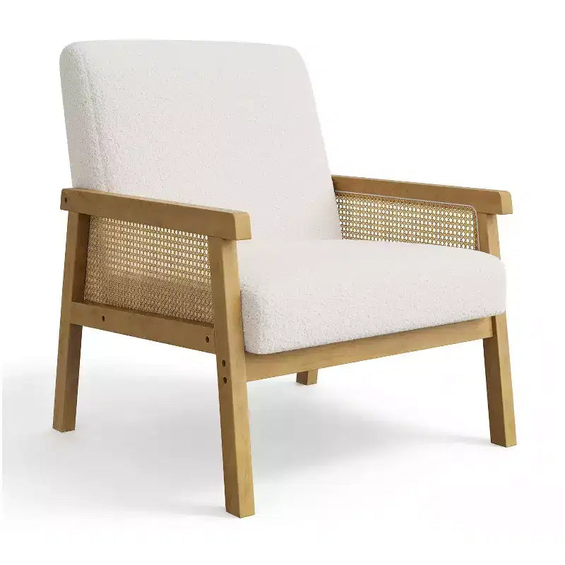 Modern High Back Wood Frame Accent Chair with 300lb Capacity - Upholstered Rattan or PU Leather Armchair for Living Room
