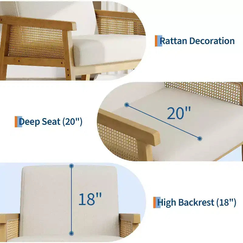 Modern High Back Wood Frame Accent Chair with 300lb Capacity - Upholstered Rattan or PU Leather Armchair for Living Room