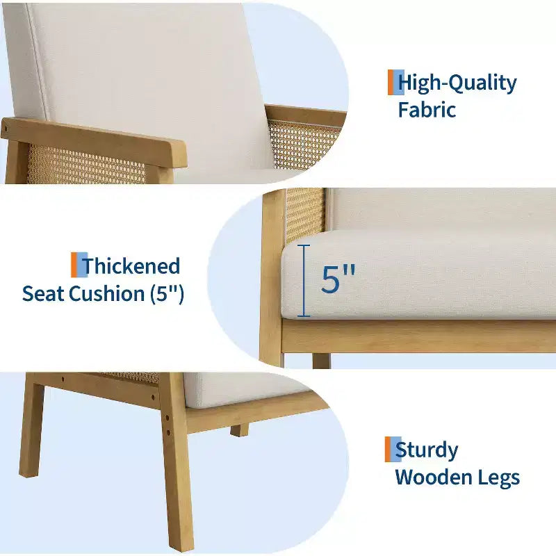 Modern High Back Wood Frame Accent Chair with 300lb Capacity - Upholstered Rattan or PU Leather Armchair for Living Room
