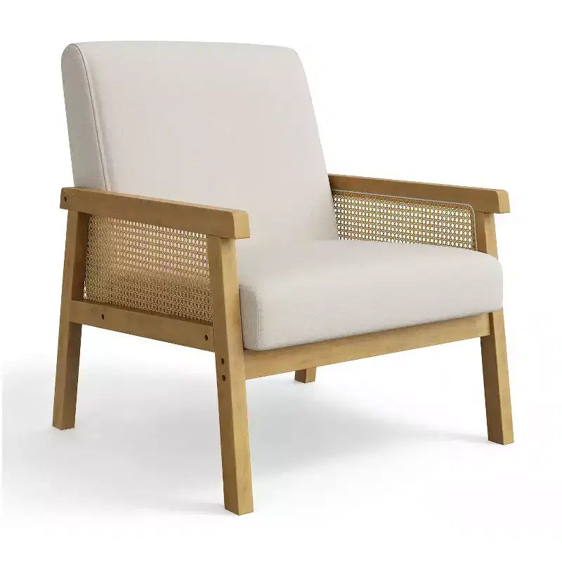 Modern High Back Wood Frame Accent Chair with 300lb Capacity - Upholstered Rattan or PU Leather Armchair for Living Room