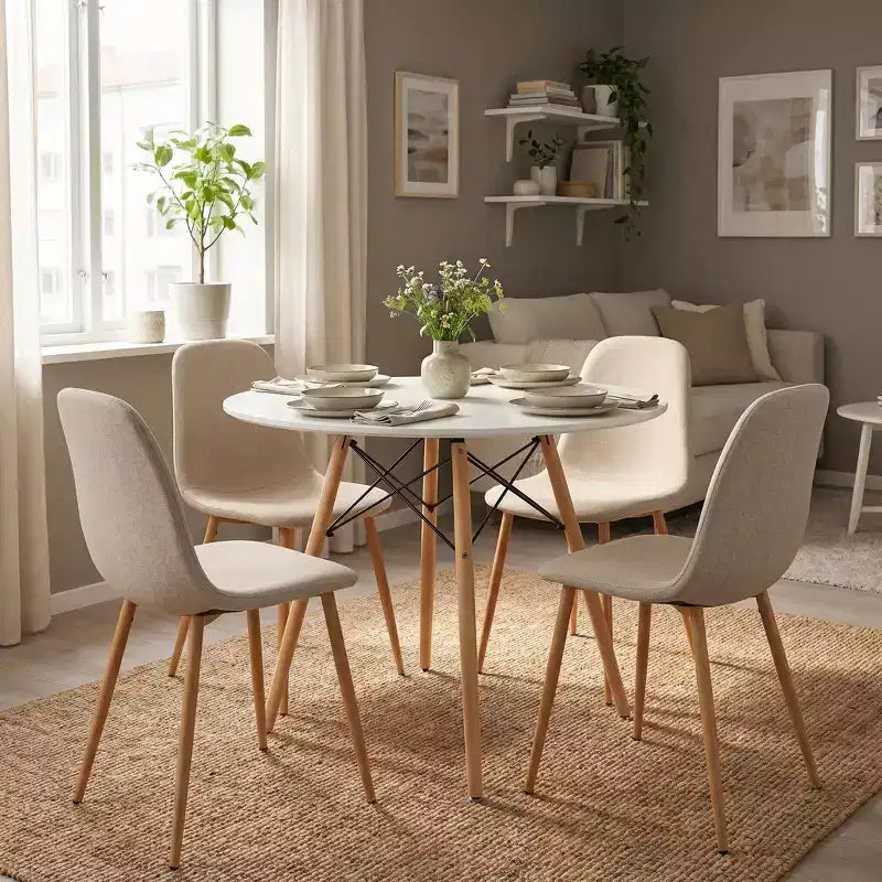 FurnitureR Round Dining Table Set for 4, 31.5 Kitchen Table with 4 Upholstered Chairs, Wood Legs Dining Set for Small Space, Apartment,Breakfast Nook