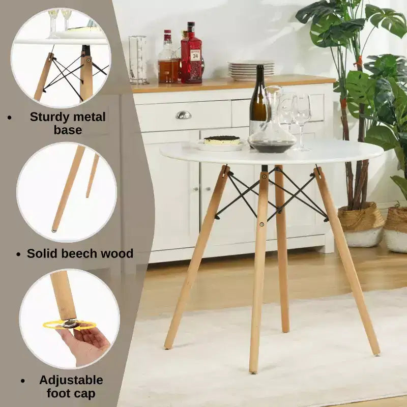 FurnitureR Round Dining Table Set for 4, 31.5 Kitchen Table with 4 Upholstered Chairs, Wood Legs Dining Set for Small Space, Apartment,Breakfast Nook