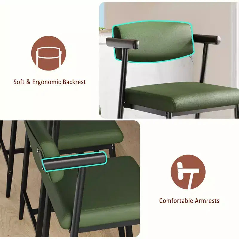 Counter Height Bar Stools Set of 2 with Arms, Upholstered Barstool with Back, Soft Wider Seat, Metal Bar Stools Set for Kitchen Island, Easy Assembly