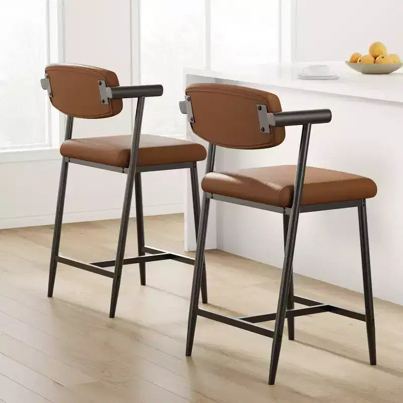 Counter Height Bar Stools Set of 2 with Arms, Upholstered Barstool with Back, Soft Wider Seat, Metal Bar Stools Set for Kitchen Island, Easy Assembly