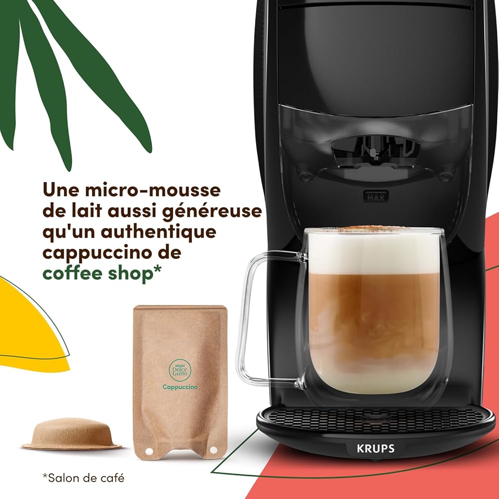 Dolce Gusto NEO Coffee Machine by Krups, Machine à café + 3 boites de dosettes compostables (Espresso, Lungo, Cappuccino), Cafetière multi-boissons connectée YY5242FD : Cuisine et Maison