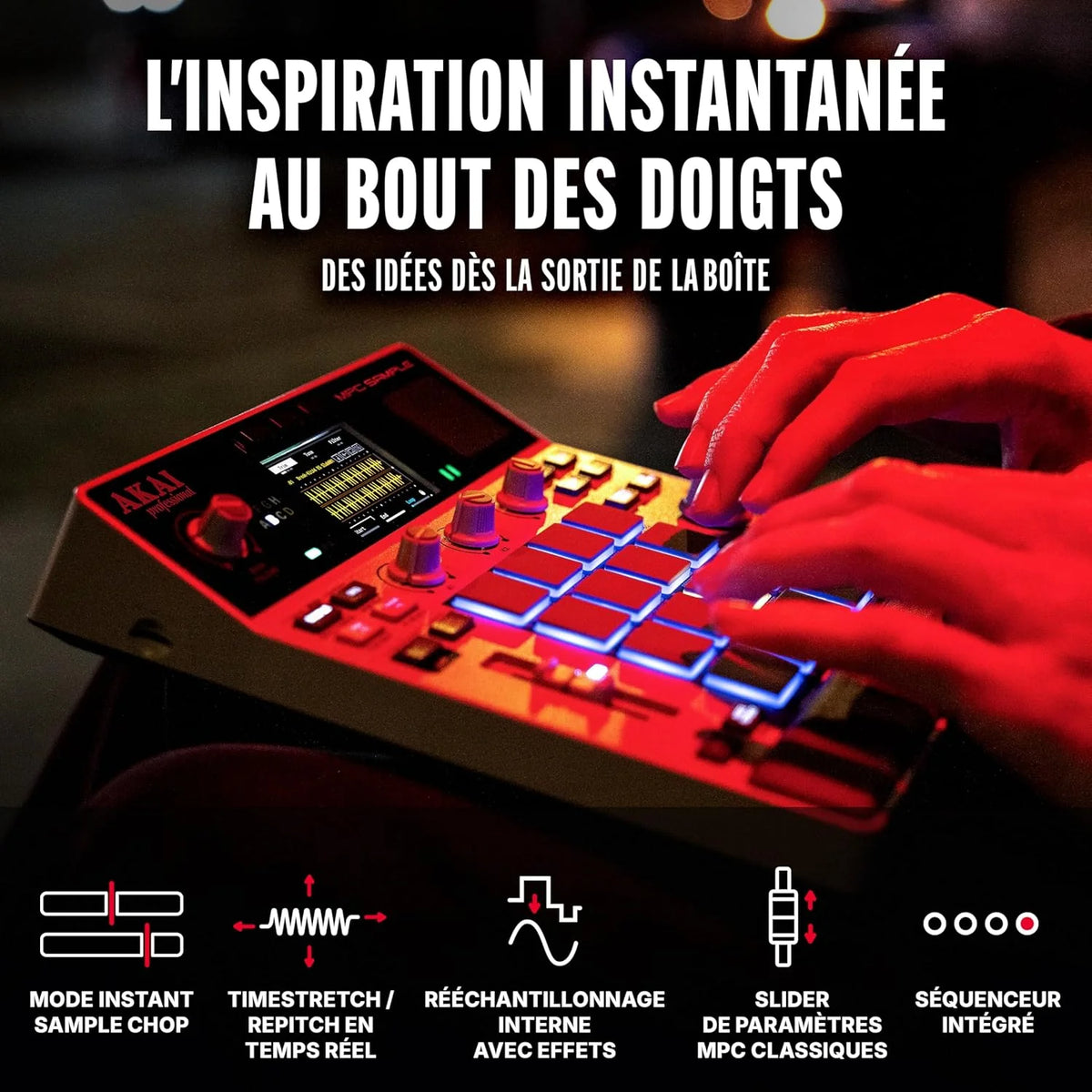 Professional MPC Sample - Portable Autonome avec Batterie Rechargeable, USB-C, Haut-Parleur et Micro