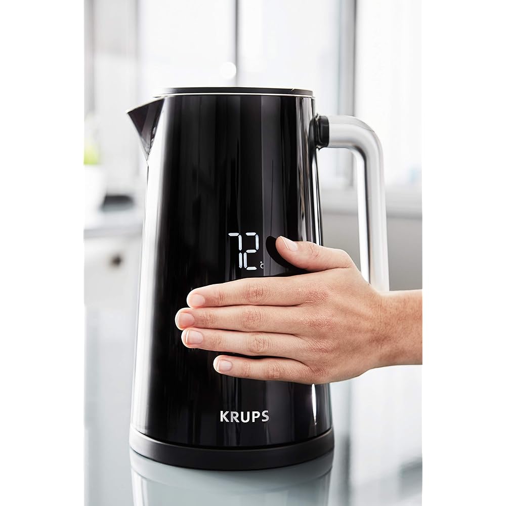 Krups BW8018 Smart'n Light Bouilloire électrique 5 niveaux de température Affichage numérique 30 minutes Fonction de maintien au chaud | Auto-Off | Capacité 1,7 L | Construction double paroi | Noir : Cuisine et Maison