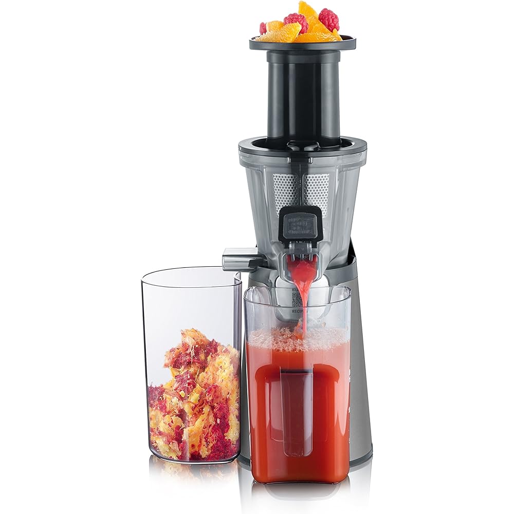 SEVERIN Slow Juicer - Centrifugeuse pour jus, sorbets, glaces, confitures et autres, presse-agrumes électrique en acier inoxydable, nettoyage facile, bac de récupération de 1L, 150 Watt, ES 3571 : Cuisine et Maison