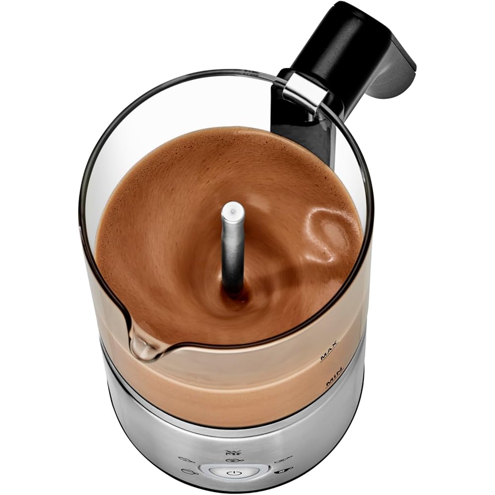 WMF Lono Glas Mousseur à lait électrique, 150-250 ml, 650 W, mixeur Frappe, écran tactile, pour mousse de lait chaud et froid, lait chaud, chauffe-lait, machine à cacao, chocolat chaud, acier : Cuisine et Maison