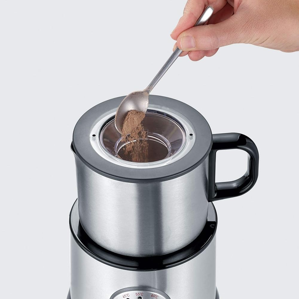 SEVERIN Émulsionneur à lait 500 W, Mousseur de lait à induction, Mousseur à lait électrique, Chocolatière 700 ml, température réglable, inox/noir, SM 3583 : Cuisine et Maison