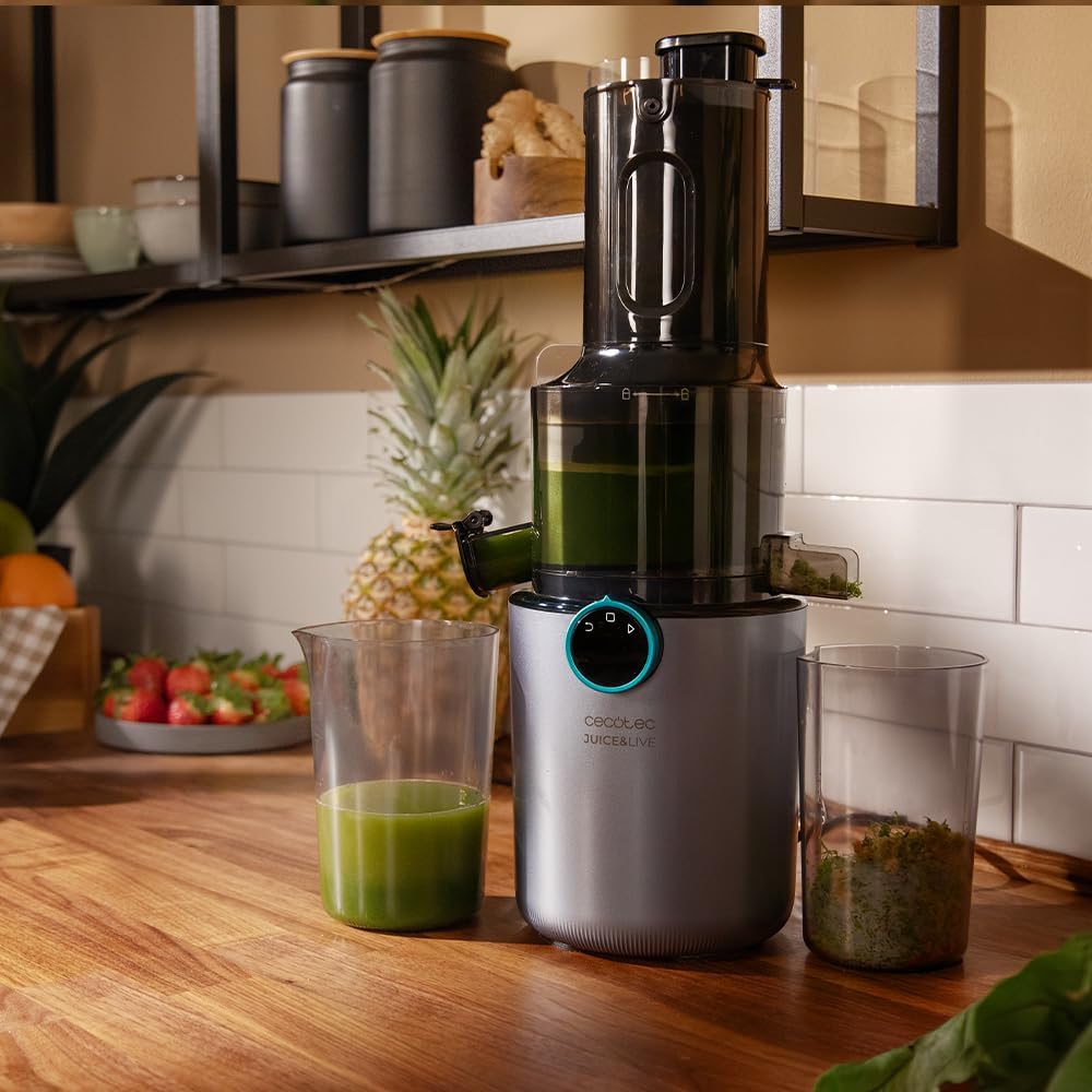 Cecotec Extracteur de Jus pour Fruits et Légumes à Pression à Froid Juice&Live 1500 Slim. Moteur DC de 200W, 1 Vitesse et Fonction Inverse, Ouverture de 82 mm, 55±5 RPM, Montage et Nettoyage Faciles : Cuisine et Maison