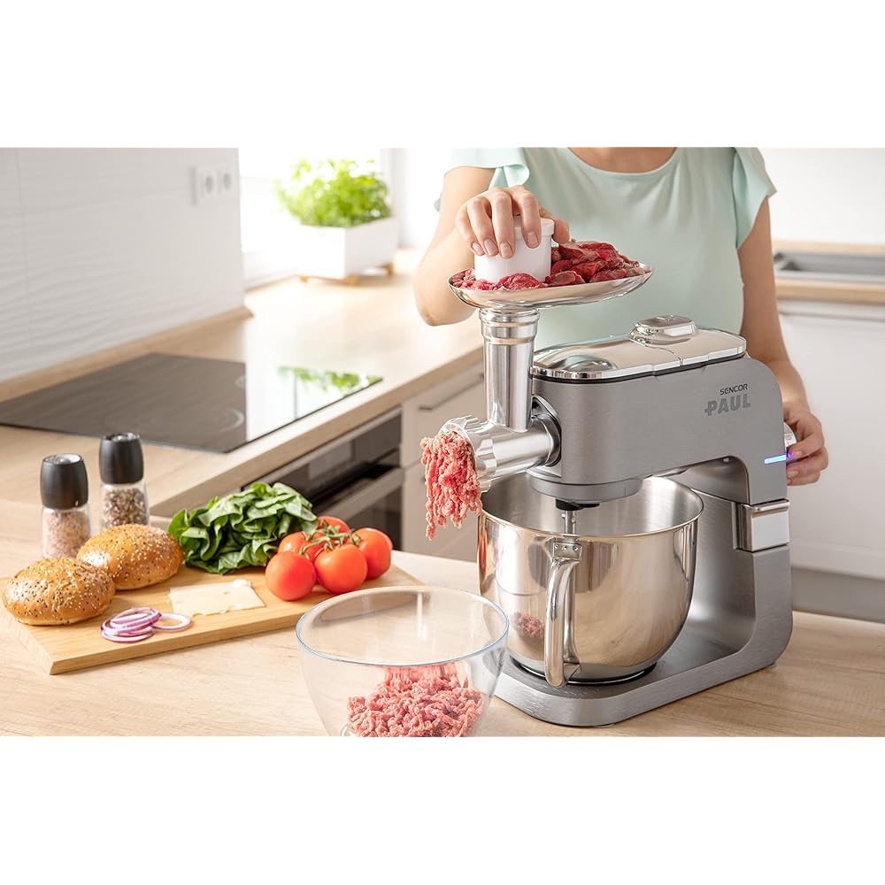 Sencor Robot Pâtissier multifonctions Premium, Robot de Cuisine Robust full metal, Moteur 1500W Surpuissant, avec Éclairage Led, silencieux, fonction Smart Power avec Accessoires complets et broyeuse : Cuisine et Maison