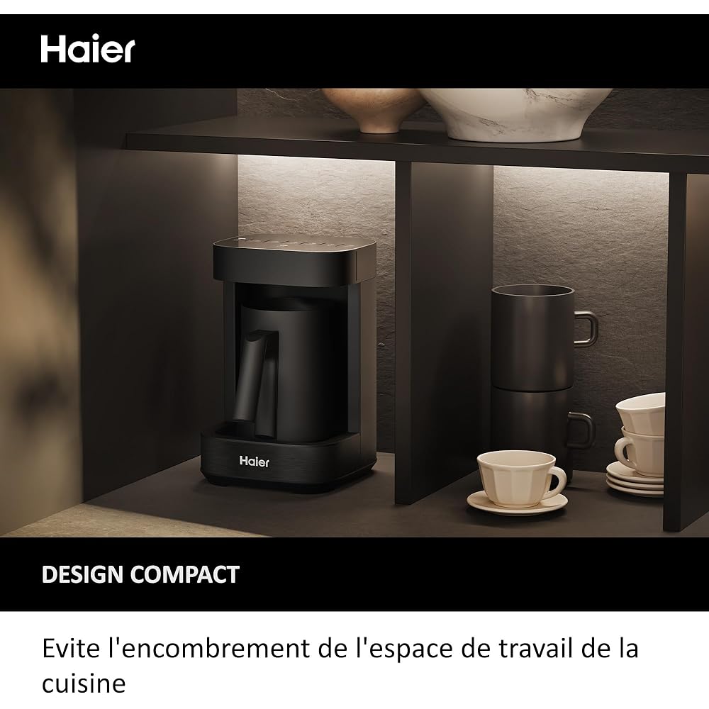 Haier I-Master Série 5 Préparateur de Boissons Chaudes et Mousseur Multi-Boissons, Programmes Lait, Café, Chocolat Chaud, Thé et Infusions, 350ml [Noir] : Cuisine et Maison