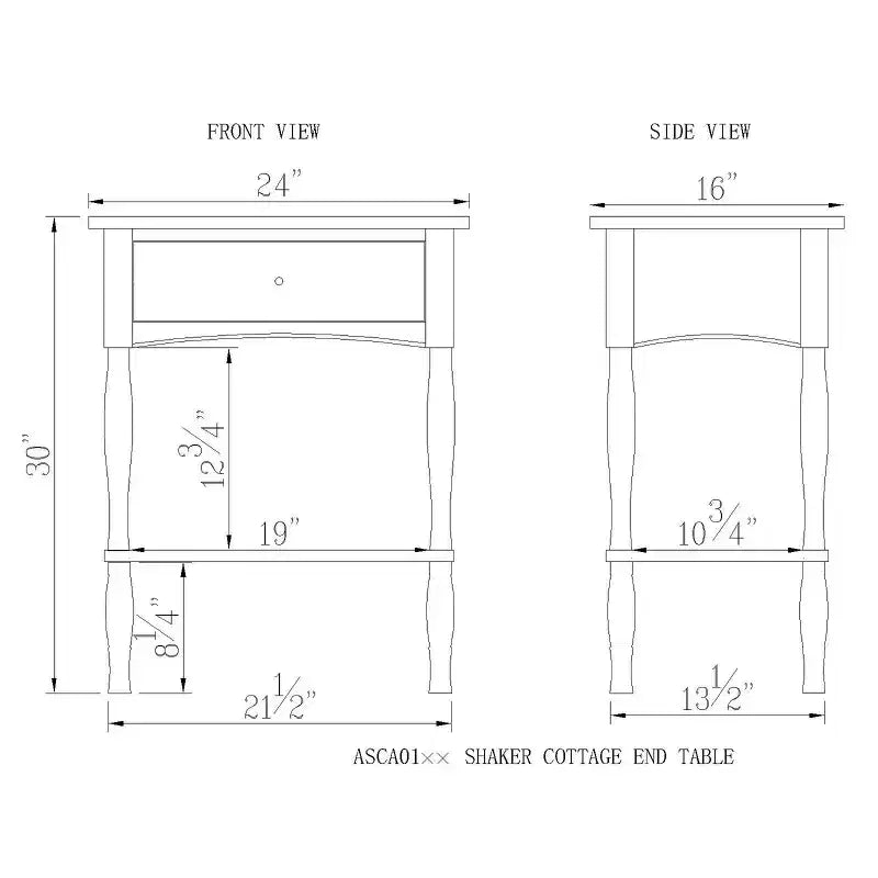 Shaker Cottage End Table with Drawer and Shelf - Alaterre Furniture