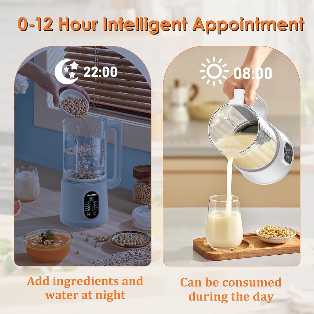 Machine à Lait Végétaux, Bellatte 1200 ml Machine à Lait de Noix Automatique et Jus avec Fonction de Nettoyage, 8 in 1 Multifonctionnel Machine pour Lait pour Avoine, Soja, Noix, Fruits : Cuisine et Maison
