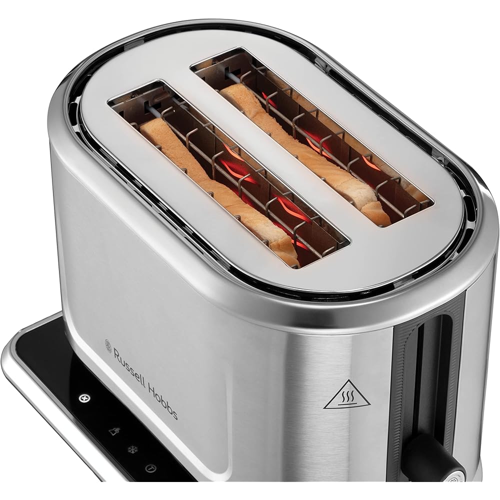 Russell Hobbs Grille Pain [Programmable] Attentiv (Fentes extra larges, Tactile, mémorisele brunissage, Tout type de pain, Surélévation, Chauffe Viennoiserie,Tiroir Ramasse Miettes) Toaster 26210-56 : Cuisine et Maison