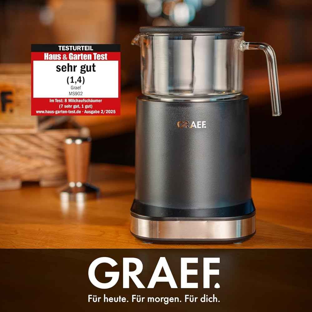 GRAEF MS902 Mousseur à lait en verre, à induction, 6 programmes automatiques, écran tactile, jusqu'à 400 ml de mousse de lait, chocolat chaud : Cuisine et Maison