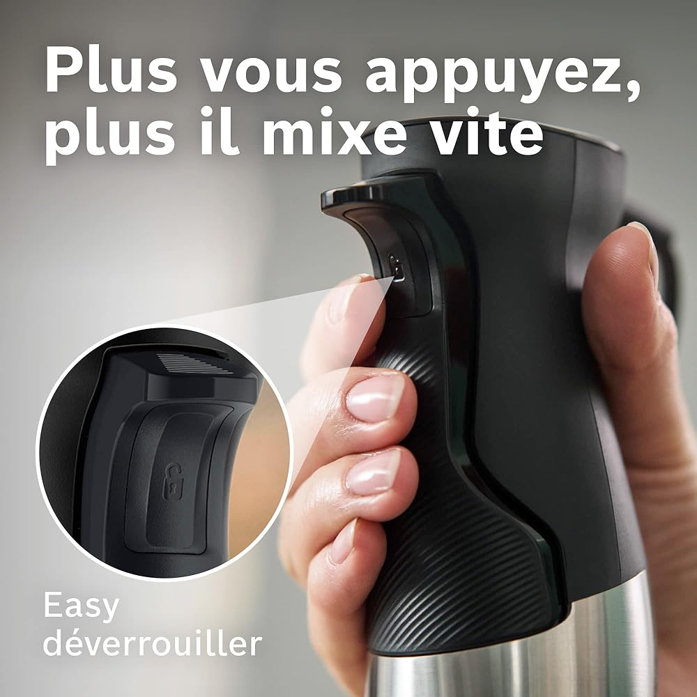 Bosch, mixeur plongeant, ErgoMaster Series 6, moteur 1200 watts refroidi par air, contrôle dynamique de la vitesse, couteau QuattroBlade Pro, accessoires inclus, MSM6M810 : Cuisine et Maison