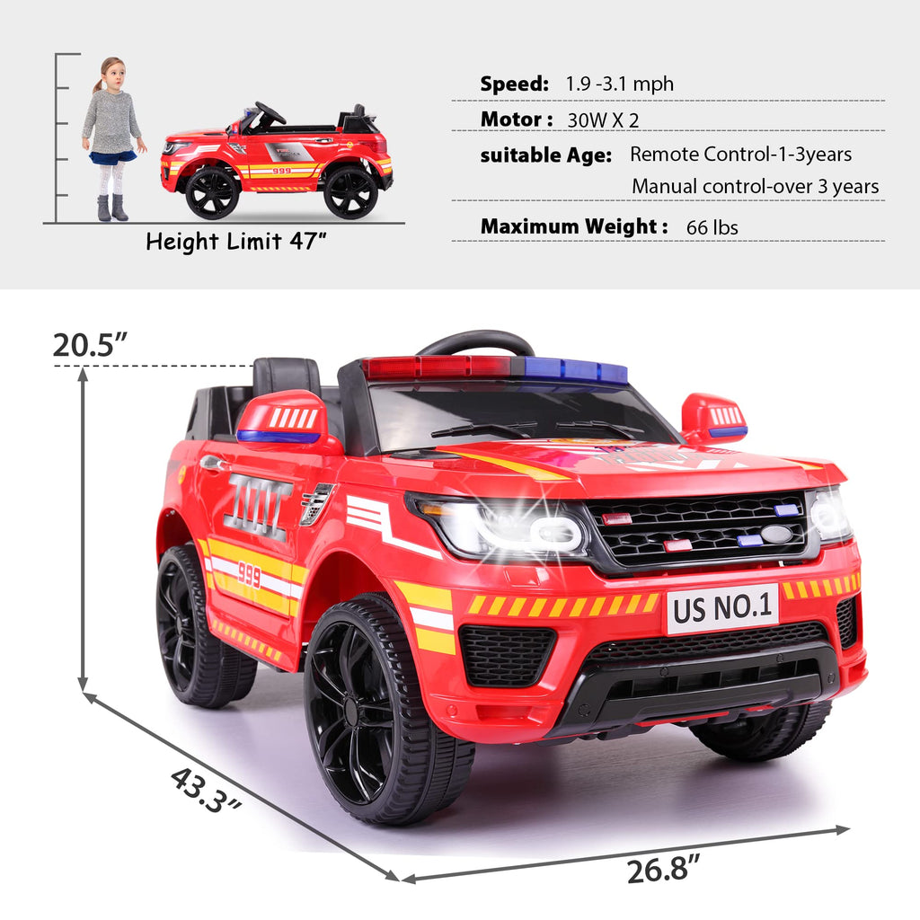 TOBBI Kinder-Elektro-Feuerwehrauto, 12V, mit Fernbedienung