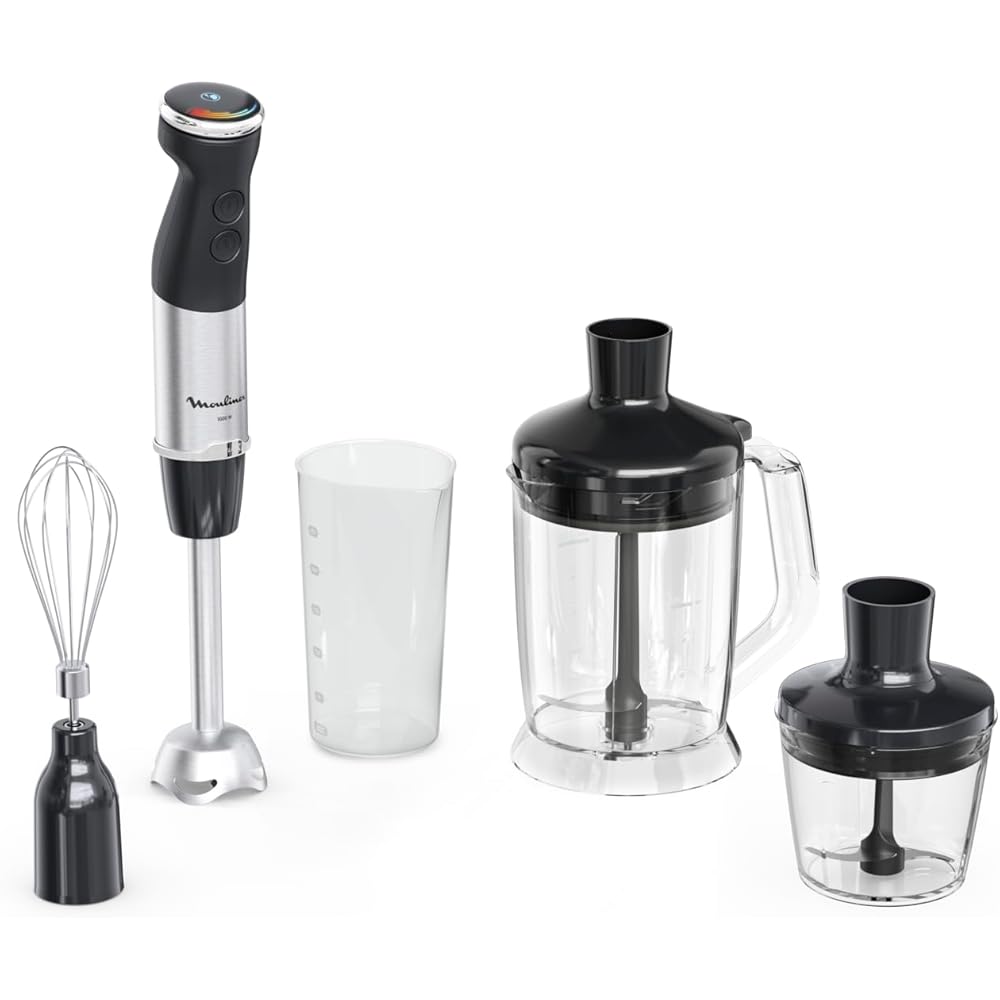 Moulinex Quickchef+ Pied Mixeur, 1000 W, Silencieux, 20 vitesses, Mode turbo, Accessoires hachoir compact, Hachoir mixeur XL, Fouet DD67L810, Noir : Cuisine et Maison