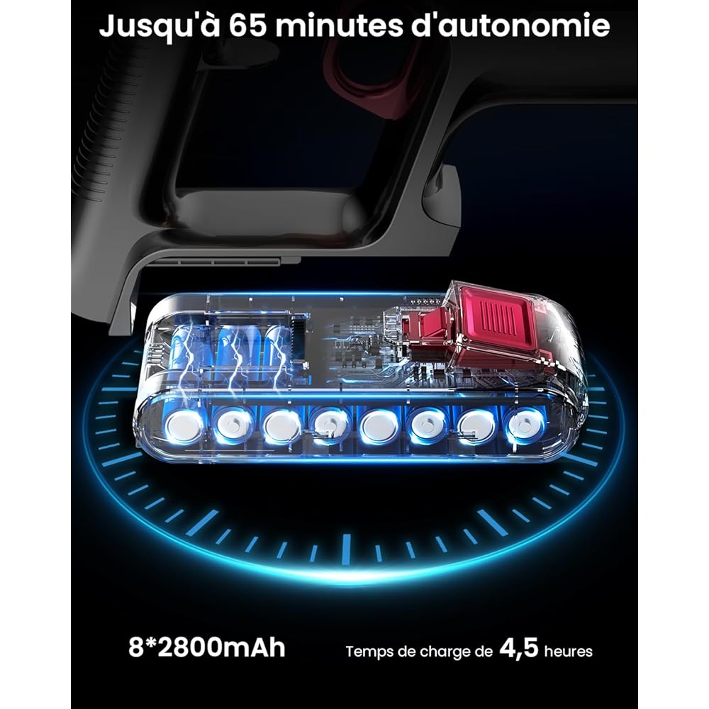 ANYSON 45Kpa/550W/70 Minutes Aspirateur Balai sans Fil,Aspirateur sans Fil Ecran Tactile,1,6L Capacité,8 Système de Filtration de Niveau,Aspirateur balais pour Sols Durs/Les Poils d'animaux/Tapis : Cuisine et Maison