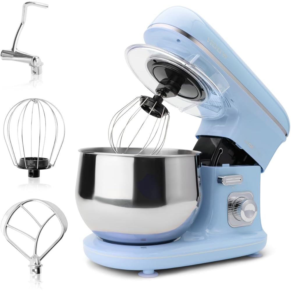 Clatronic® Robot de cuisine rétro pour la pâtisserie | Pétrin | 5L | Moteur 1100W | Machine à pâte avec crochet et fouet | Rétro |Protection anti-éclaboussures Ouverture de remplissage - KM 3711 bleu : Cuisine et Maison