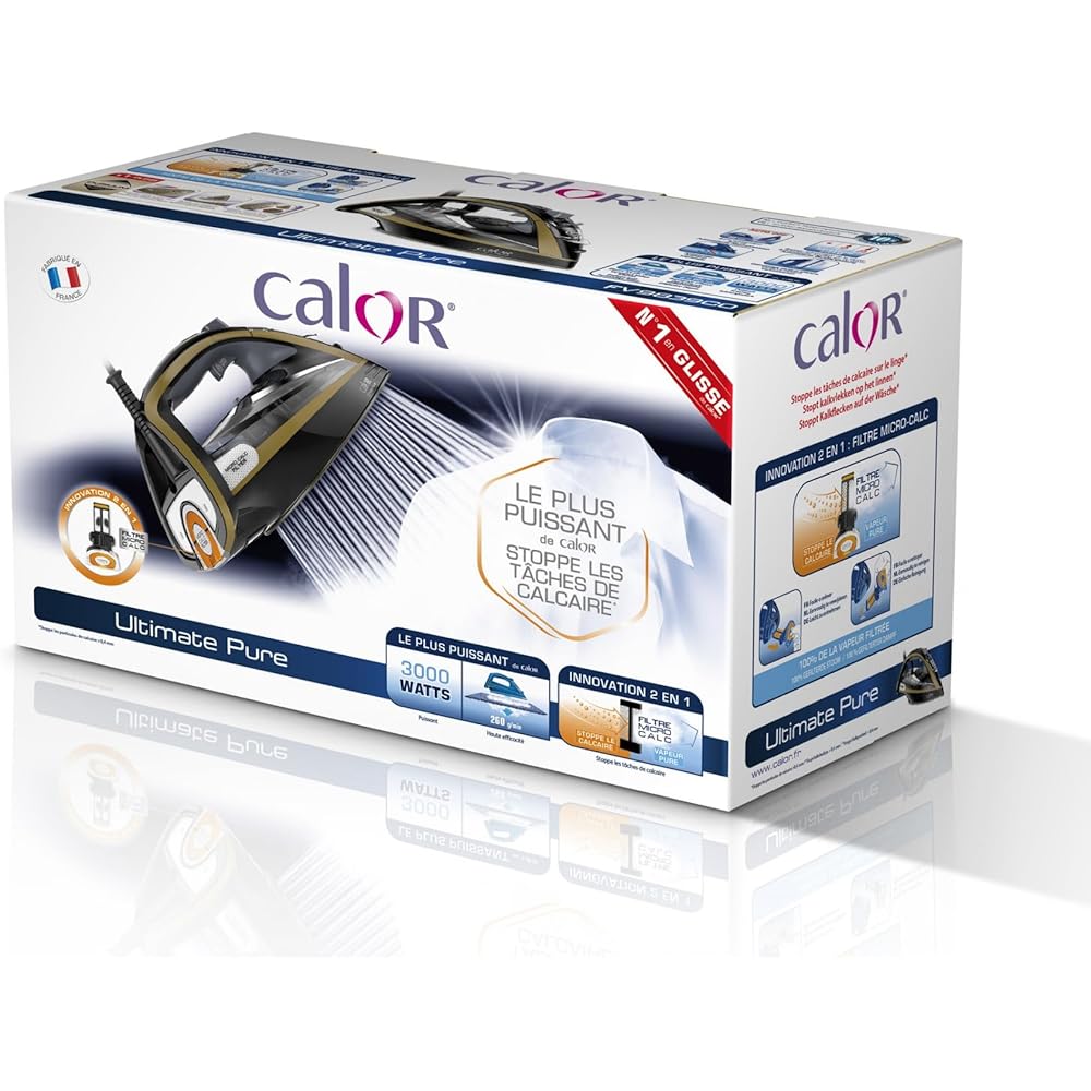 Calor Ultimate Pure Fer à repasser vapeur, 3000 W, Filtre Micro Calc, Fonction pressing 260 g/min, Débit vapeur 60 g/min FV9839C0 : Cuisine et Maison
