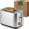 WALDWERK Design Grille Pain en Inox et Bois de Chêne - Toaster Intelligent à Fentes Larges et Profondes avec Support pour Petits Pains - Petit Grille-pain avec Tiroir Ramasse-miettes Amovible :