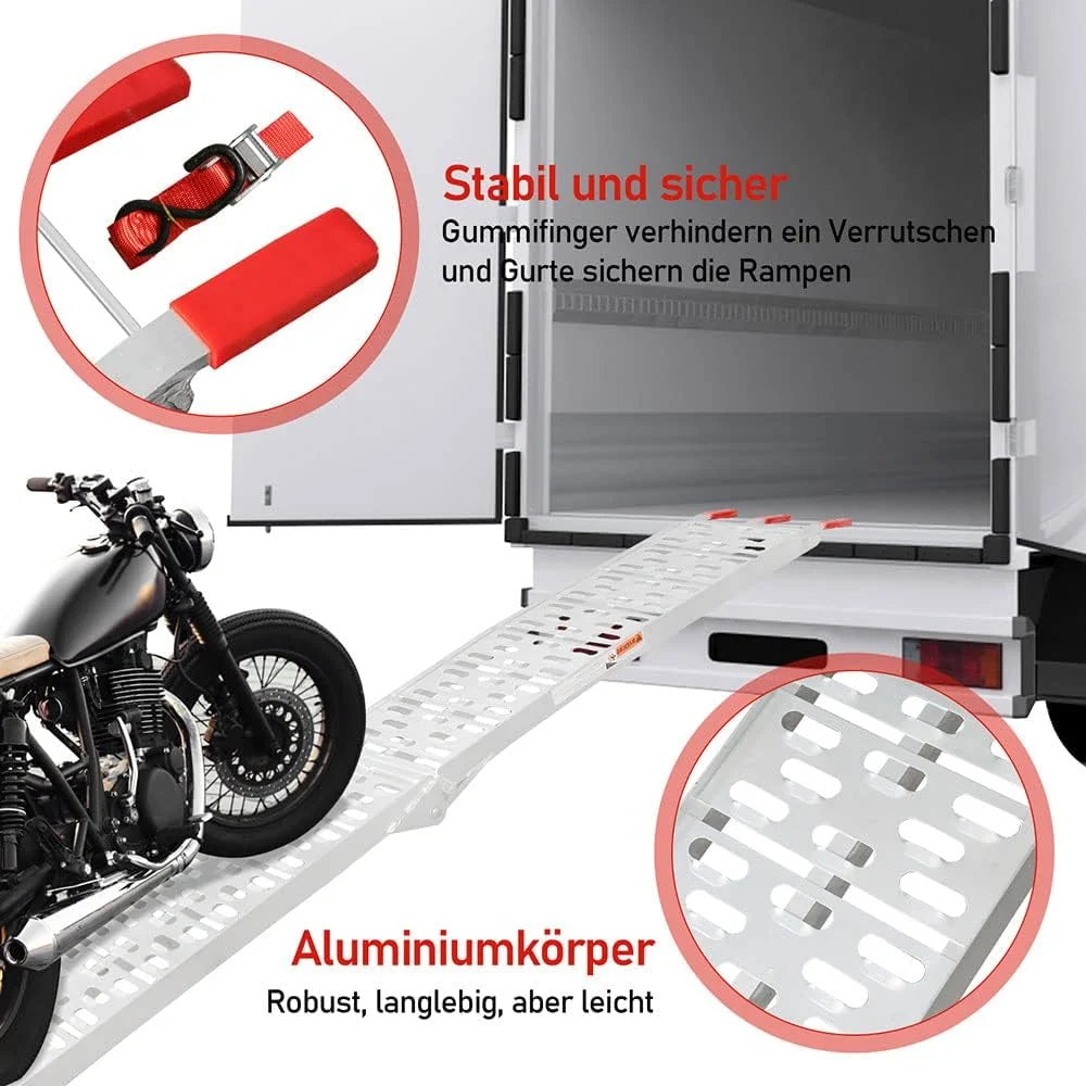 Lot de 2 rampes de chargement pliables en aluminium pour moto - 680 kg - Antidérapantes