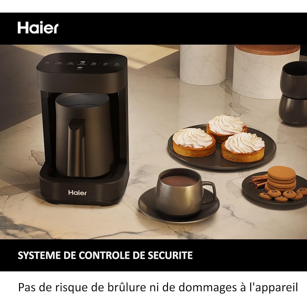 Haier I-Master Série 5 Préparateur de Boissons Chaudes et Mousseur Multi-Boissons, Programmes Lait, Café, Chocolat Chaud, Thé et Infusions, 350ml [Noir] : Cuisine et Maison