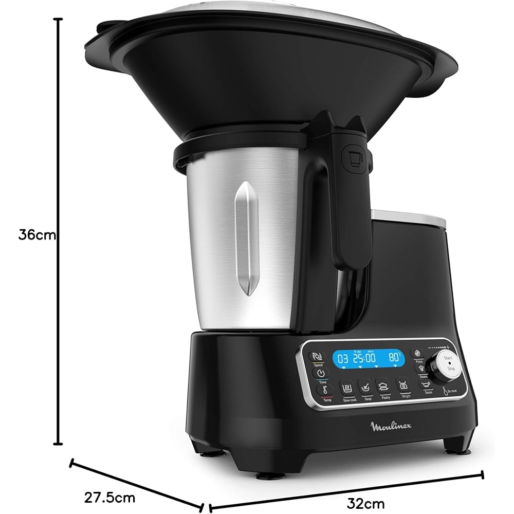 Moulinex Clickchef Robot Cuiseur multifonction compact, 3,6 L, 1400 W, 5 programmes, 32 fonctions, Balance cuisine intégrée, Cuiseur vapeur, Batteur Mélangeur HF456810 [Écran de contrôle en anglais] : Cuisine et Maison