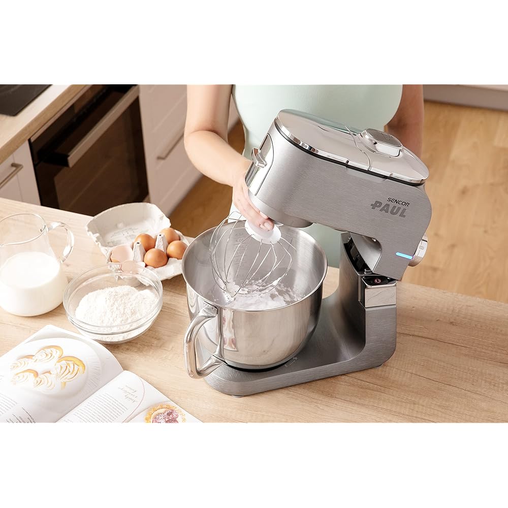 Sencor Robot Pâtissier multifonctions Premium, Robot de Cuisine Robust full metal, Moteur 1500W Surpuissant, avec Éclairage Led, silencieux, fonction Smart Power avec Accessoires complets et broyeuse : Cuisine et Maison