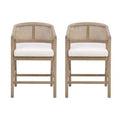 Christopher Knight Home Set of 2 Austin Rubberwood Upholstered with Cane Design Curved Back Counter Height Barstools Light Ash