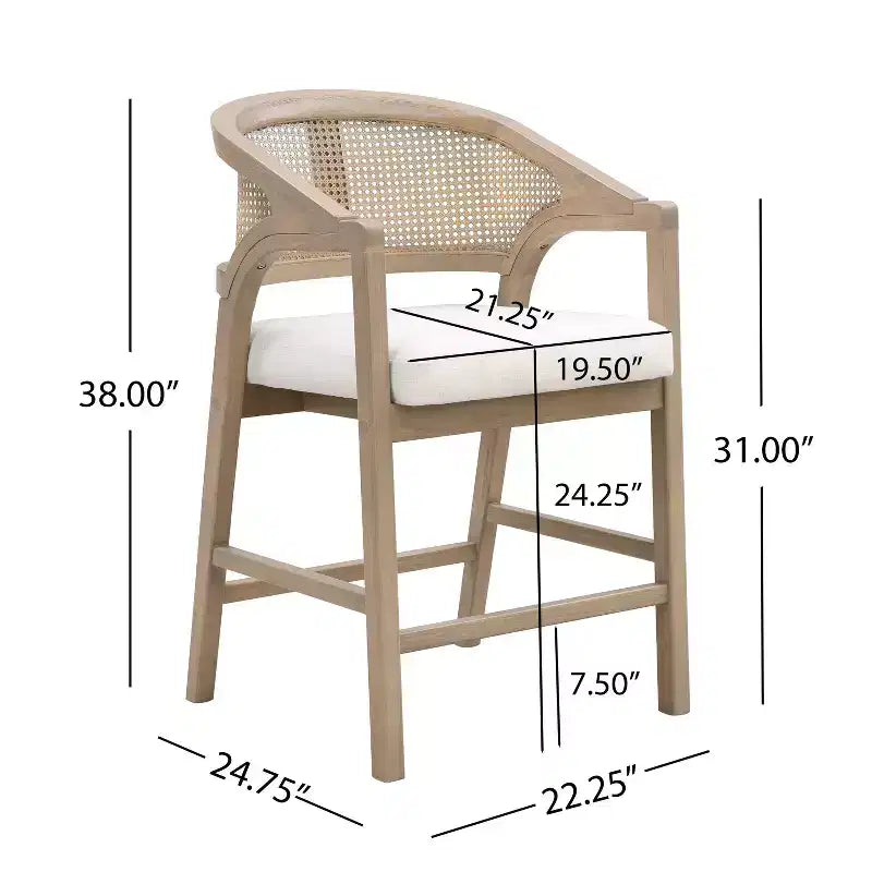 Christopher Knight Home Set of 2 Austin Rubberwood Upholstered with Cane Design Curved Back Counter Height Barstools Light Ash