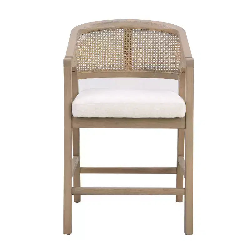 Christopher Knight Home Set of 2 Austin Rubberwood Upholstered with Cane Design Curved Back Counter Height Barstools Light Ash