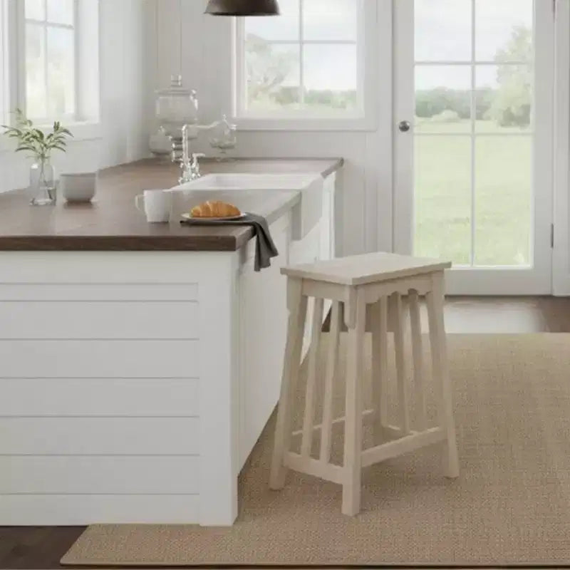 24" Mission Counter Height Barstool Unfinished - International Concepts: Solid Parawood, Rectangle Seat