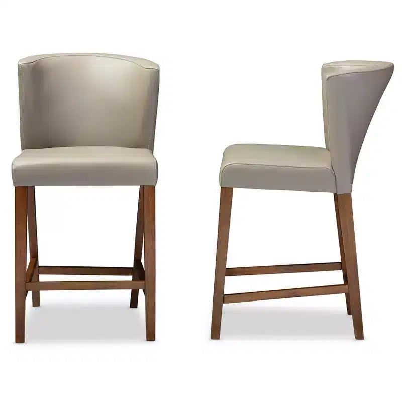 Set of 2 Olivia Wood Faux Leather Pub Counter Height Barstools: Mid-Century Scandinavian Style - Baxton Studio