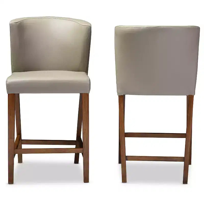 Set of 2 Olivia Wood Faux Leather Pub Counter Height Barstools: Mid-Century Scandinavian Style - Baxton Studio