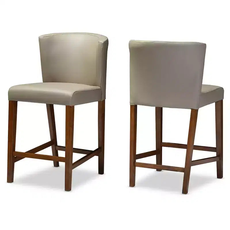 Set of 2 Olivia Wood Faux Leather Pub Counter Height Barstools: Mid-Century Scandinavian Style - Baxton Studio