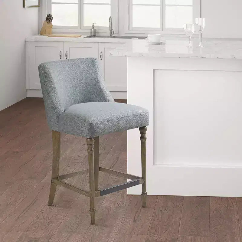 25" Delaney Upholstered Counter Height Barstool Blue - Martha Stewart: Square Seat, Wood Legs, Polyester Fabric