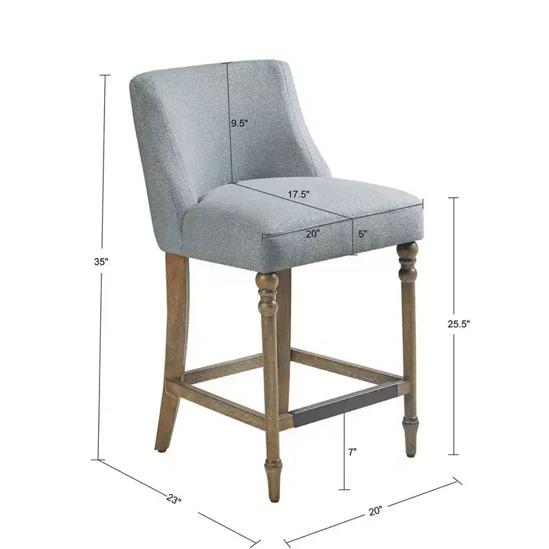 25" Delaney Upholstered Counter Height Barstool Blue - Martha Stewart: Square Seat, Wood Legs, Polyester Fabric
