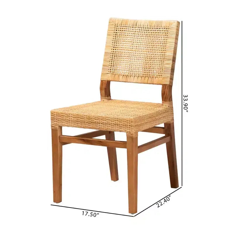 bali & pari Lesia Rattan and Mahogany Wood Dining Chair Set Natural/Walnut