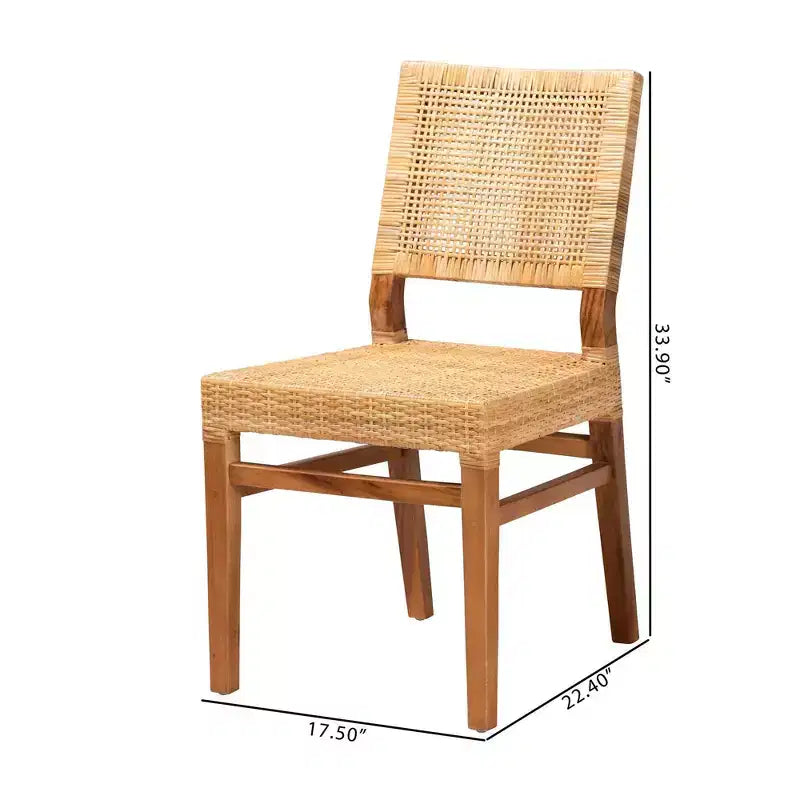 bali & pari Lesia Rattan and Mahogany Wood Dining Chair Set Natural/Walnut