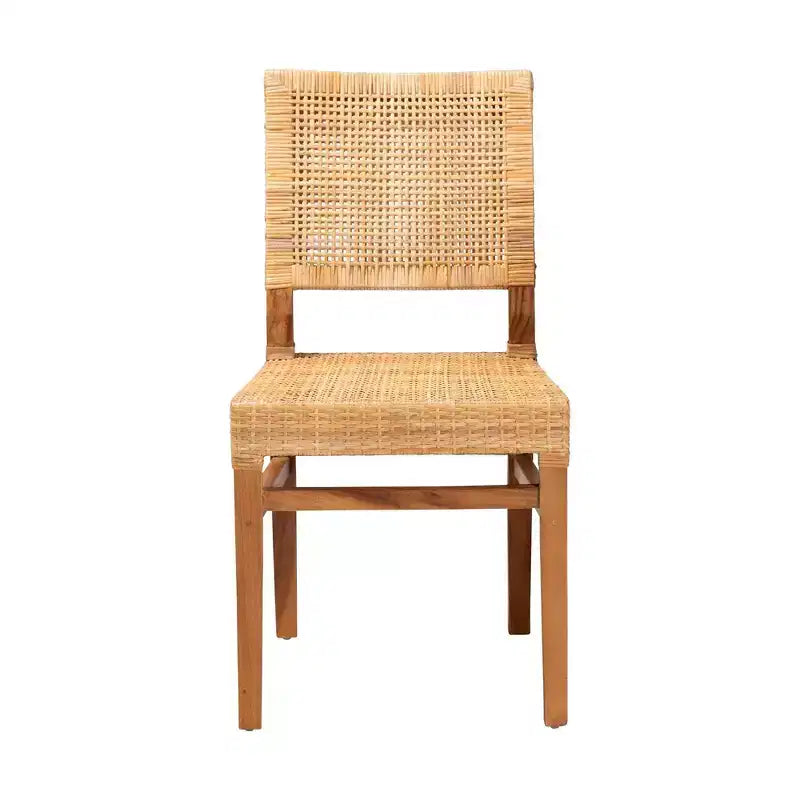 bali & pari Lesia Rattan and Mahogany Wood Dining Chair Set Natural/Walnut