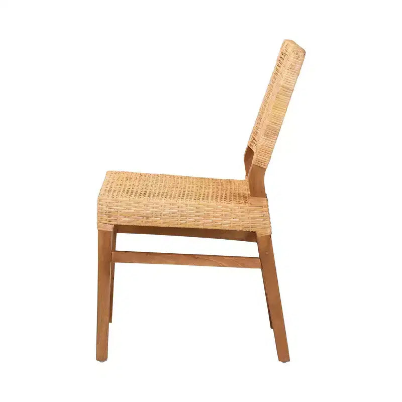 bali & pari Lesia Rattan and Mahogany Wood Dining Chair Set Natural/Walnut