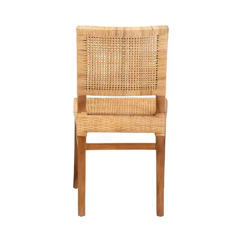 bali & pari Lesia Rattan and Mahogany Wood Dining Chair Set Natural/Walnut