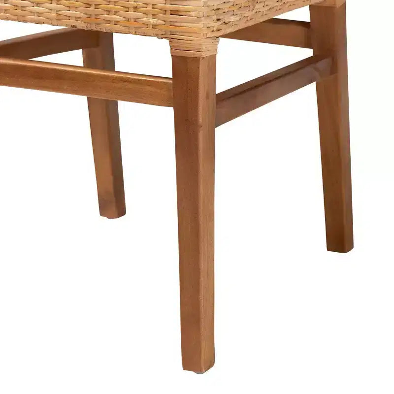 bali & pari Lesia Rattan and Mahogany Wood Dining Chair Set Natural/Walnut