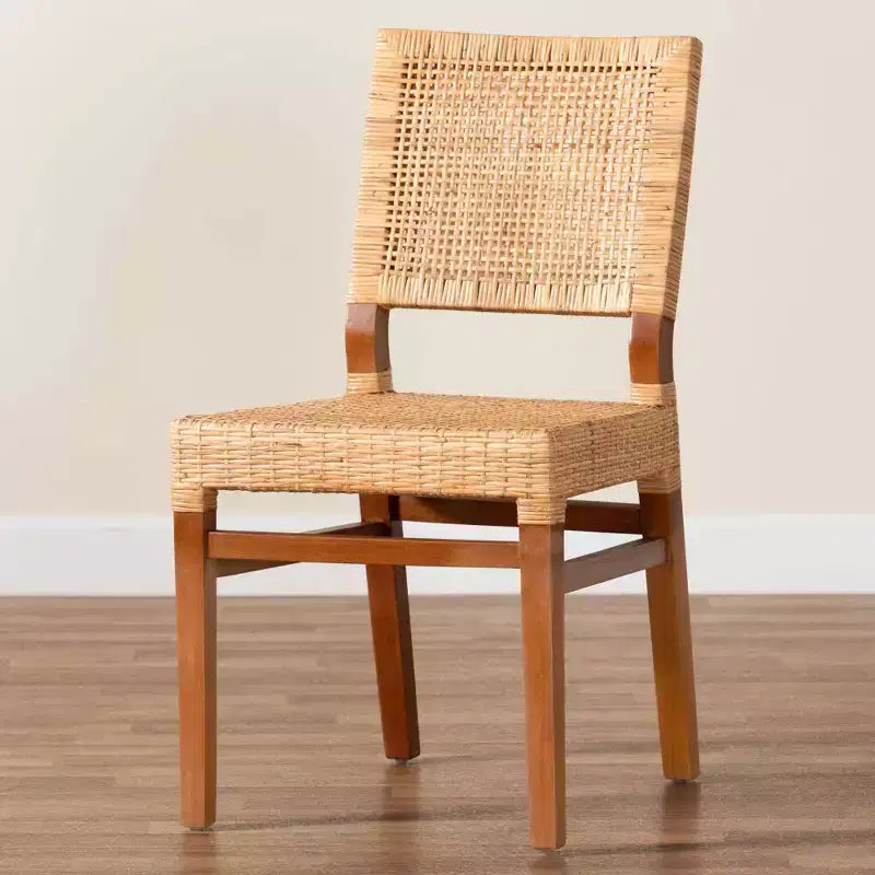 bali & pari Lesia Rattan and Mahogany Wood Dining Chair Set Natural/Walnut