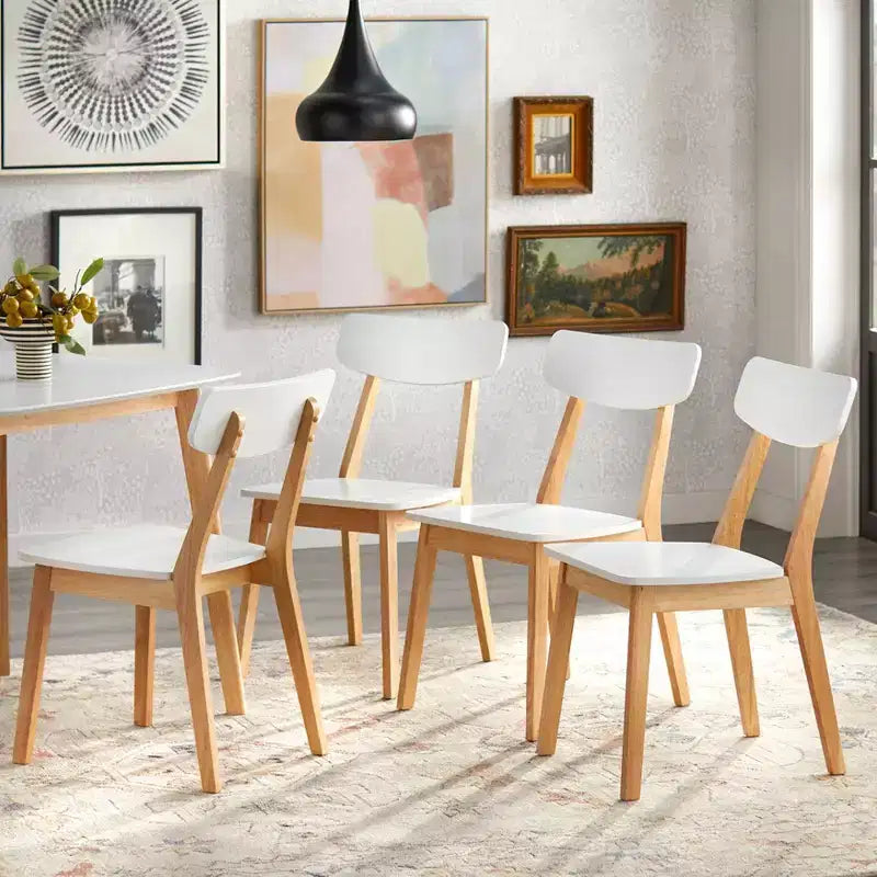 Buylateral Set of 4 Modern Dining Chairs White/Natural