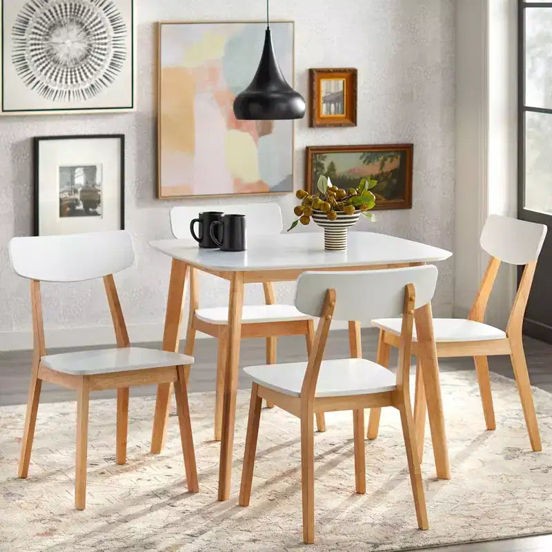 Buylateral Set of 4 Modern Dining Chairs White/Natural